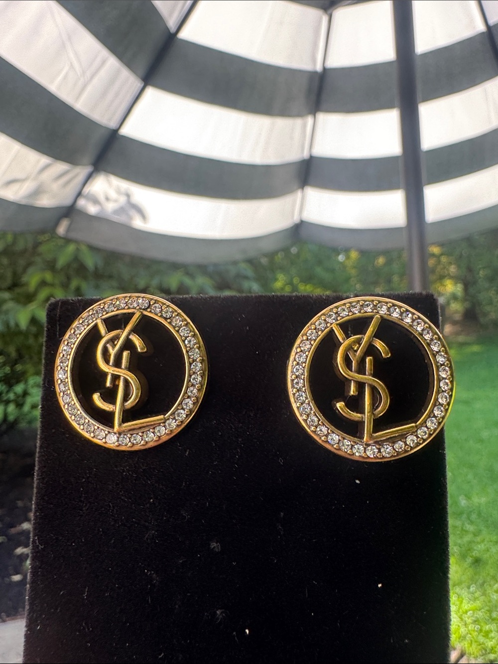 Earrings Gold tone & Crystal Logo Button Earrings